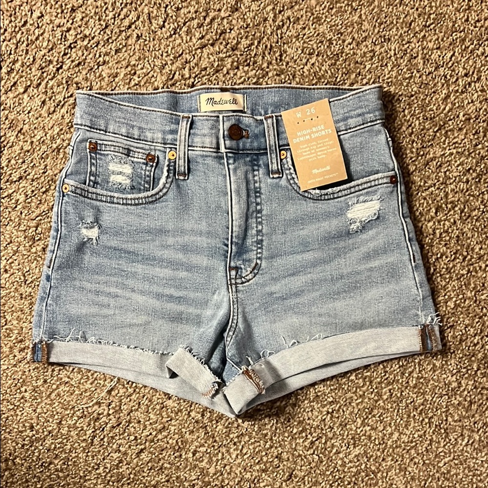 Madewell NTW Blue Jean Shorts Distressed High-Waisted